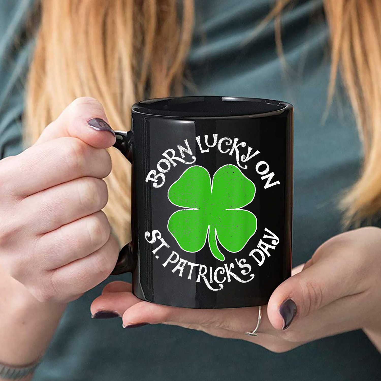 Born Lucky On St Patrick'S Day Shamrock Birthday Mug Black Ceramic 11-15Oz Coffee Tea Cup