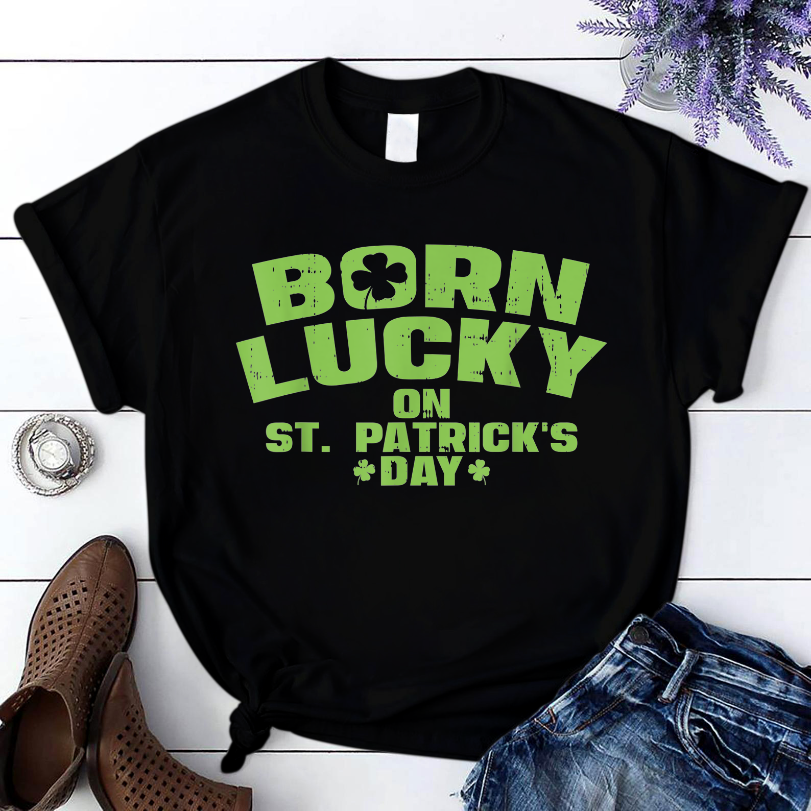 Born Lucky On St Patricks Day Shirt Birthday Boy Girl T Shirt Black Unisex S-6Xl