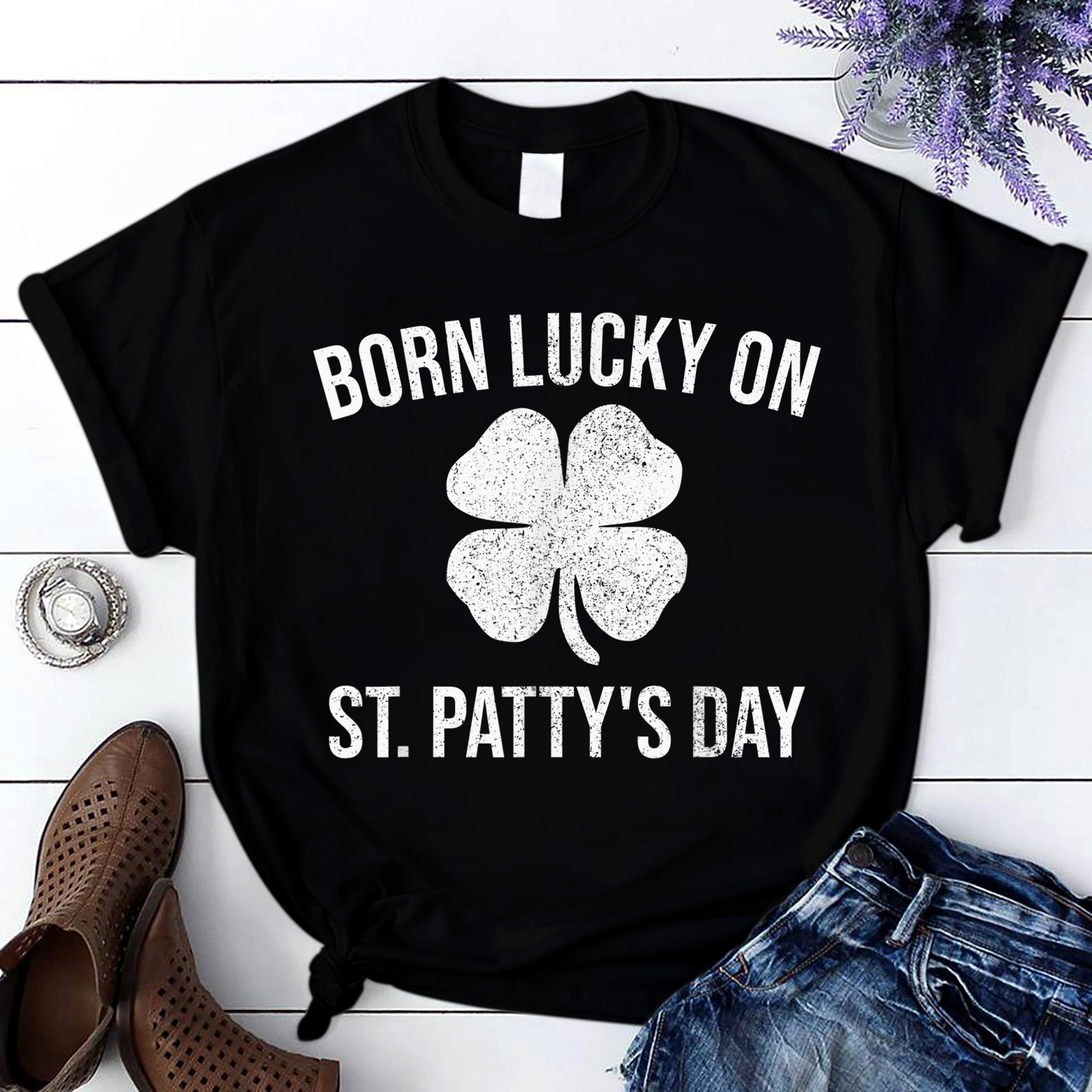 Born Lucky On St. Patty'S St. Patrick'S Day Birthday T Shirt Black Unisex S-6Xl