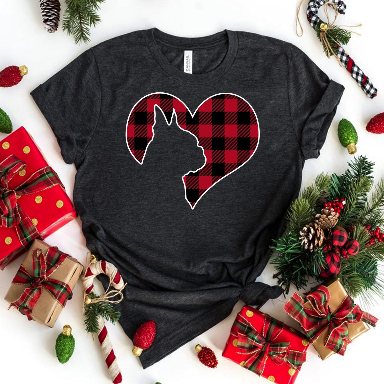 Boston Bostie Terrier Dog Christmas Buffalo Plaid T Shirt Grey Unisex S-6Xl