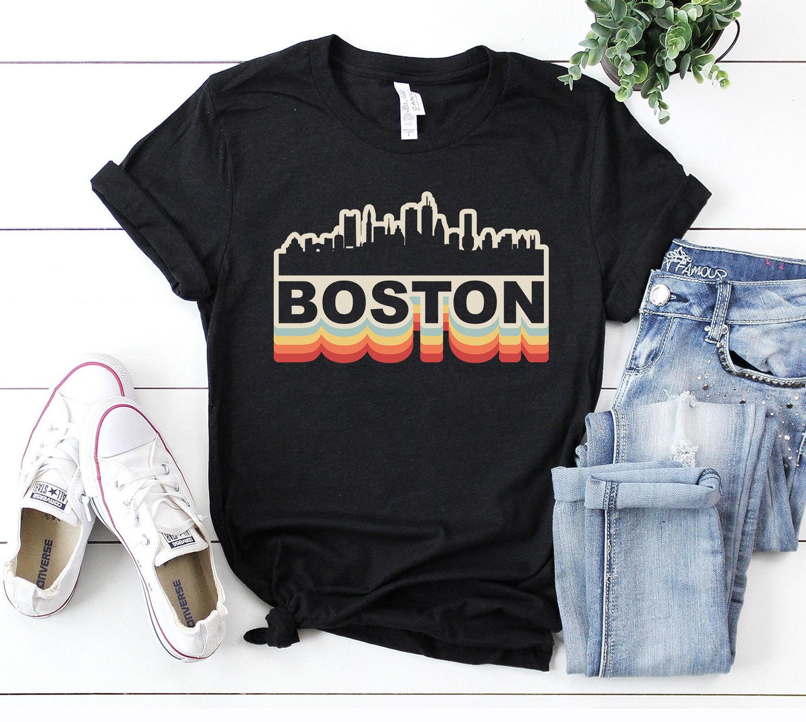 Boston City Skyline Vintage Retro Gift Boston Massachusetts Boston Touris Boston Souvenir Gift T Shirt Black Unisex S-6XL