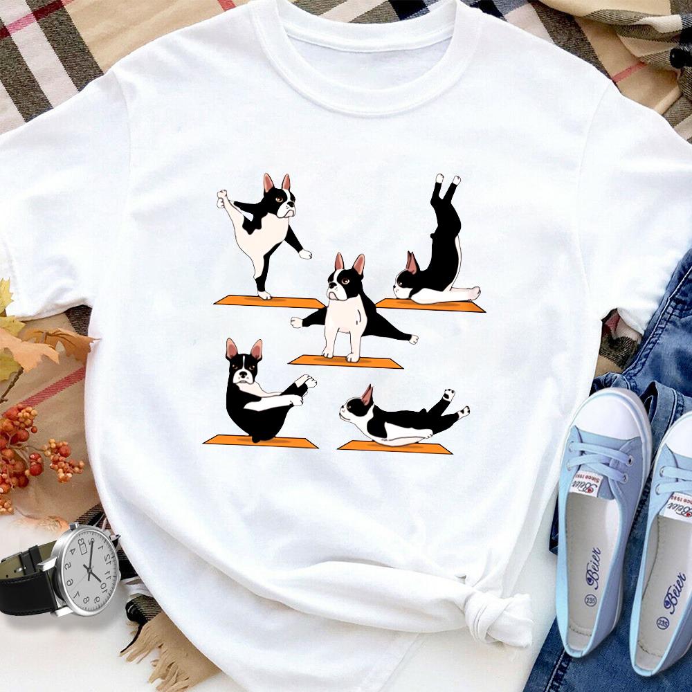 Boston Terrier Yoga Cotton T Shirt White Unisex S-6XL