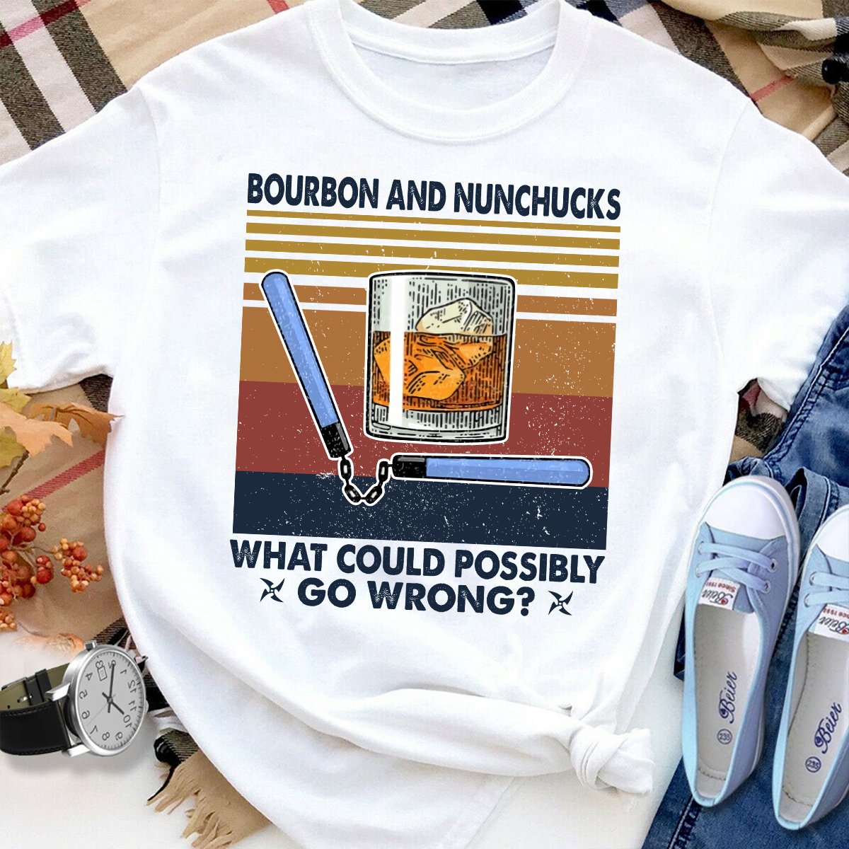 Bourbon And Nunchucks What Could Possibly Go Wrong Cotton T Shirt White Unisex S-6XL