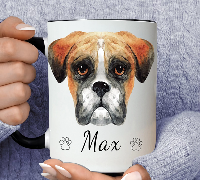 Boxer Dog Gifts Personalized Name Max Inner Color Accent Mug 11oz Coffee Tea Cup