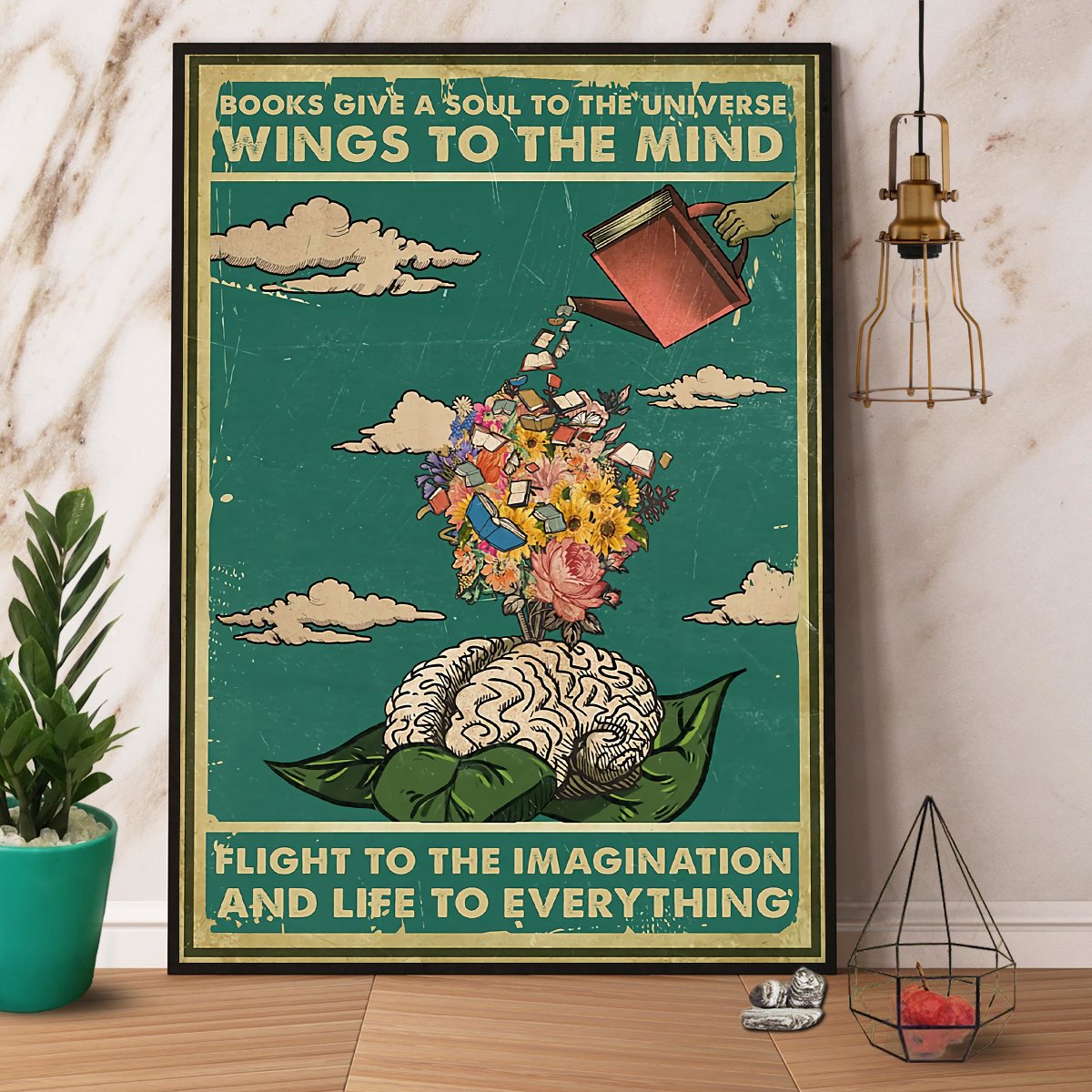 Brain Books Give A Soul To The Universe Wings To The Mind Satin Poster Portrait No Frame