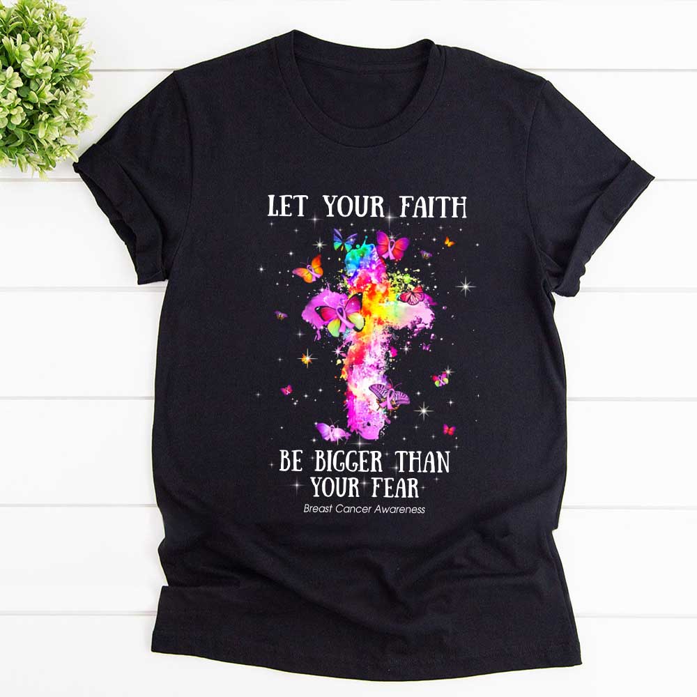 Breast cancer awareness be bigger than your fear bible colorful butterfly T Shirt Black Unisex S-6XL