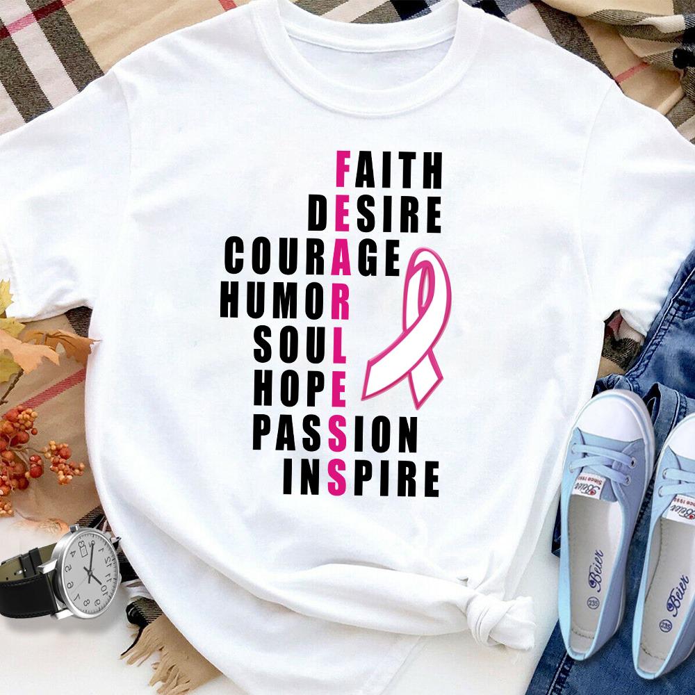 Breast cancer awareness faith desire courage humor Women T Shirt White S-3XL