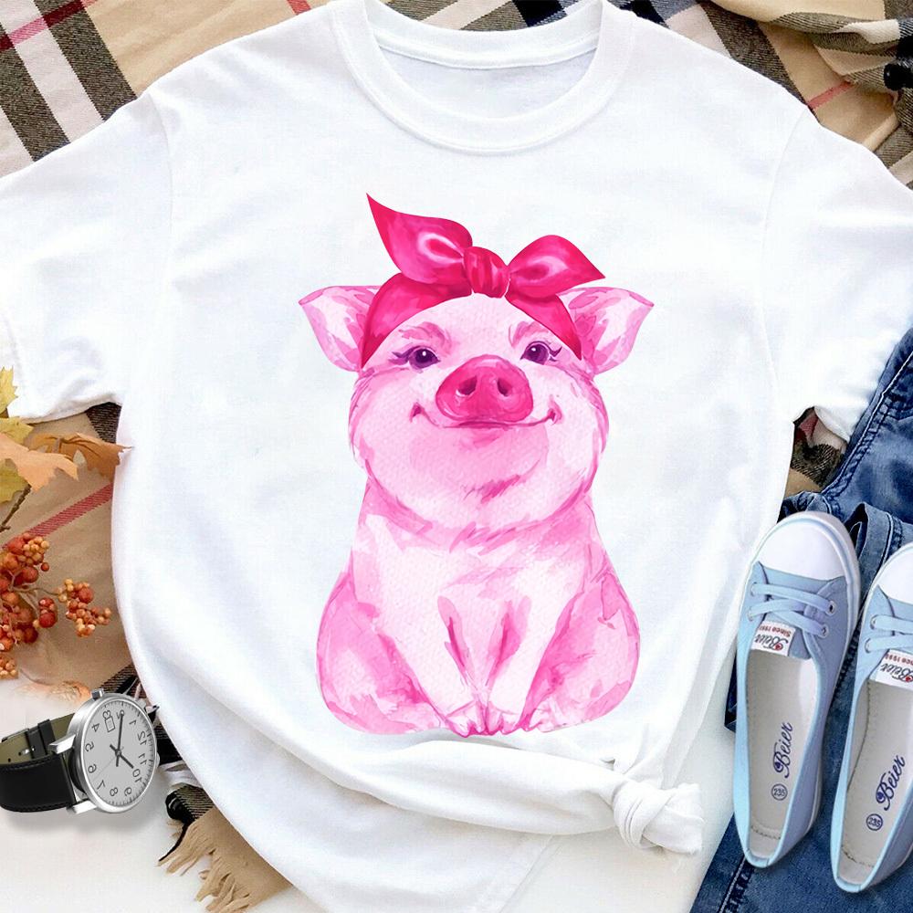 Breast Cancer Pig Girl Pink Women T Shirt White S-3XL