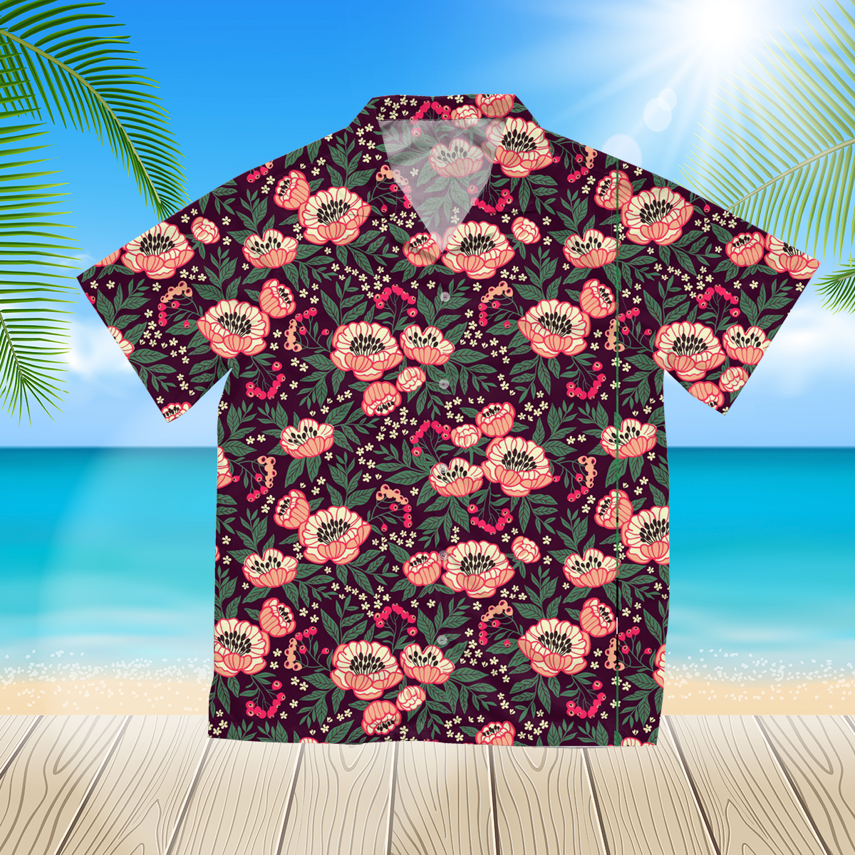 bright pink flowers 3d hawaii shirt for Men