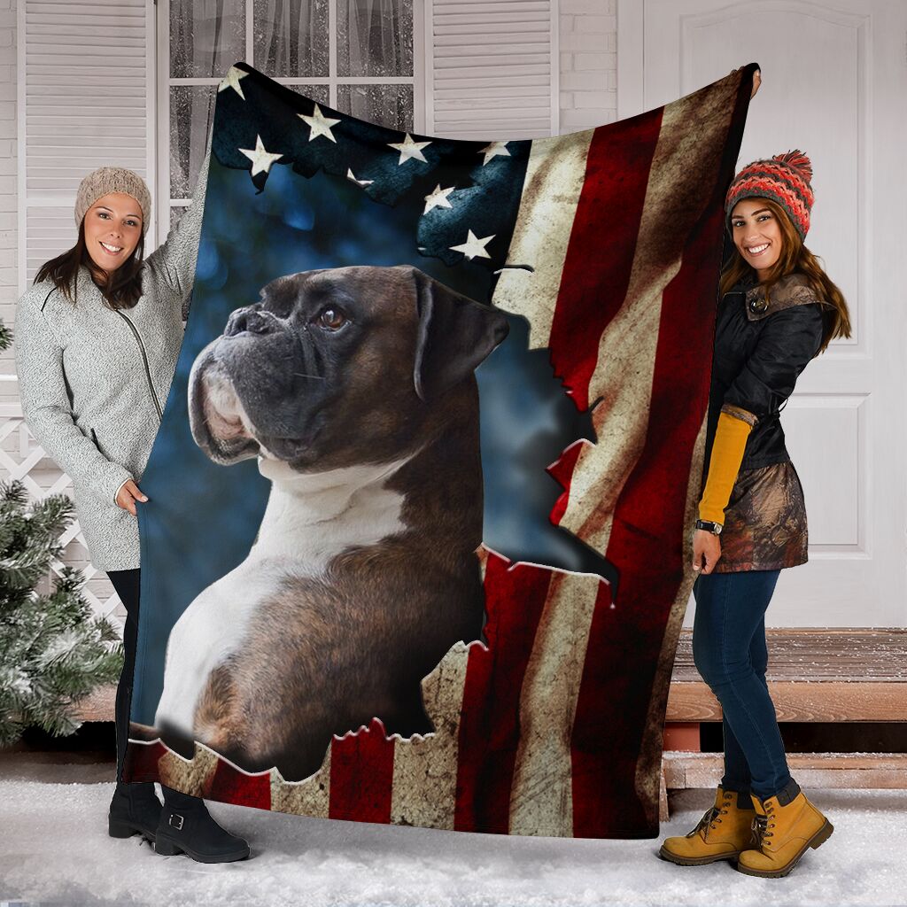 Brindle Boxer Premium Blanket In The Flag Fleece Blanket