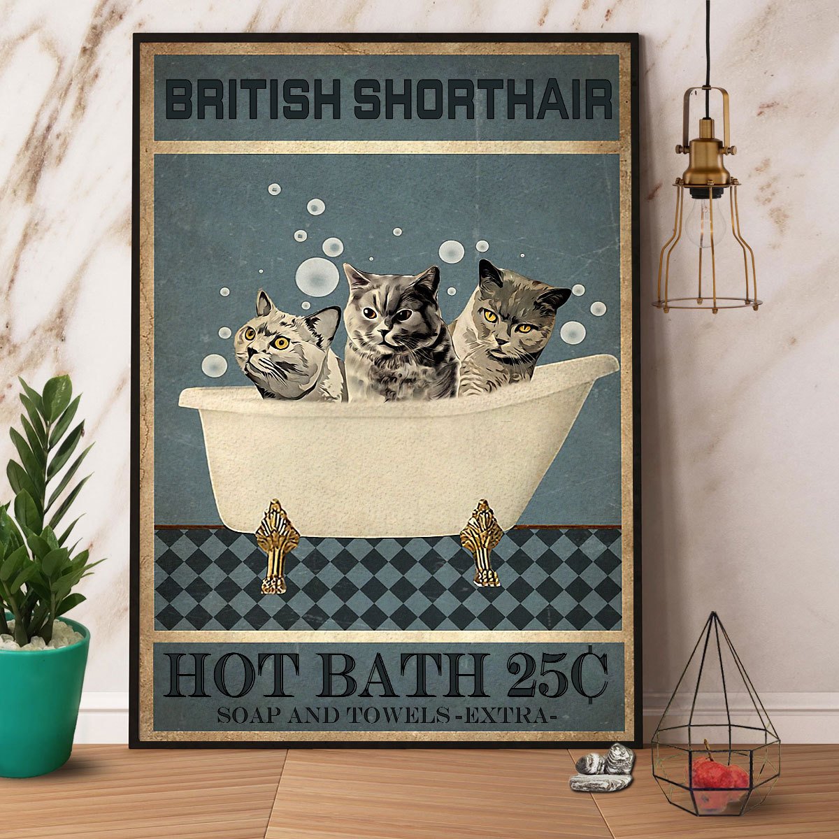 British Shorthair Hot Bath Satin Poster Portrait No Frame