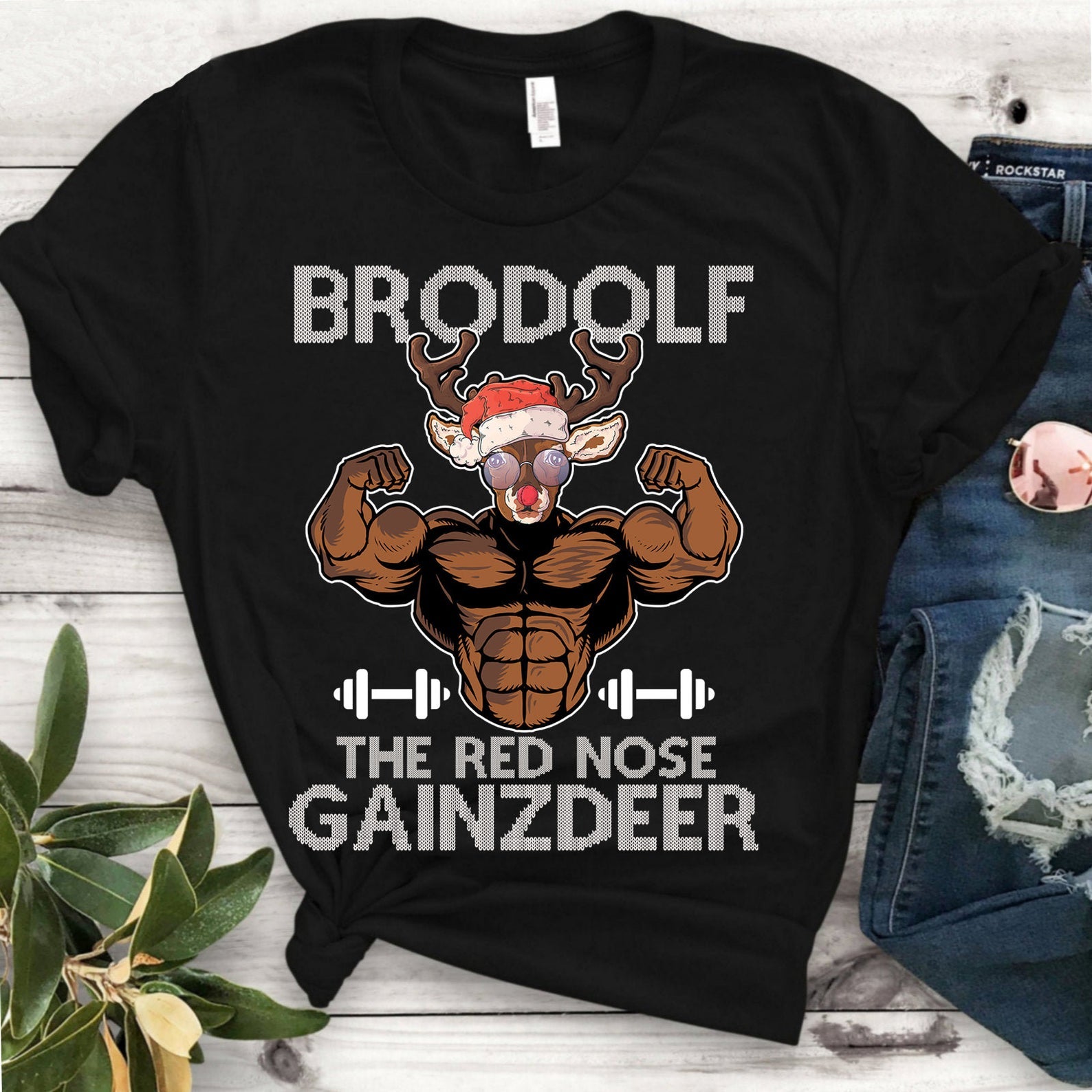 Brodolf The Red Nose Gainzdeer T Shirt Black Unisex S-6XL