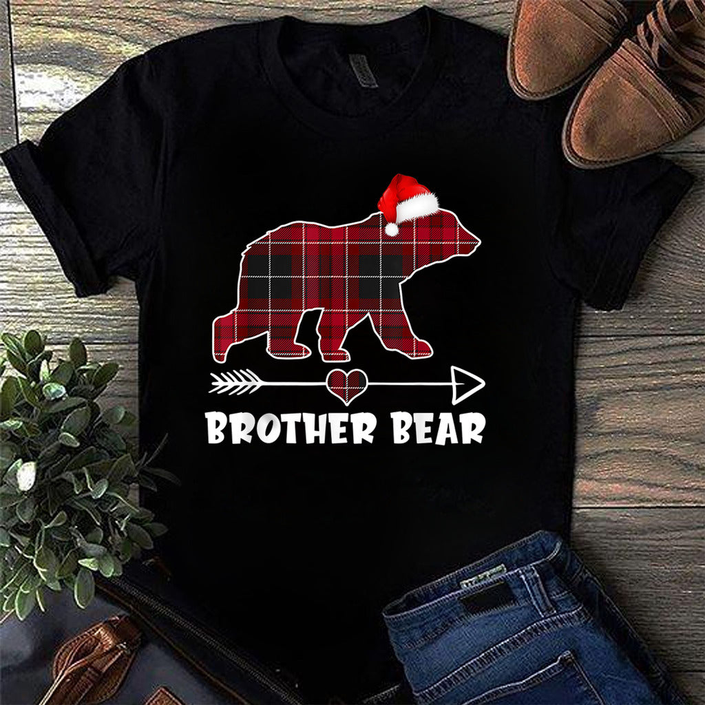 Buffalo Brother Bear Group Matching Family Pajama Funny Gift Christmas T Shirt Black for Men