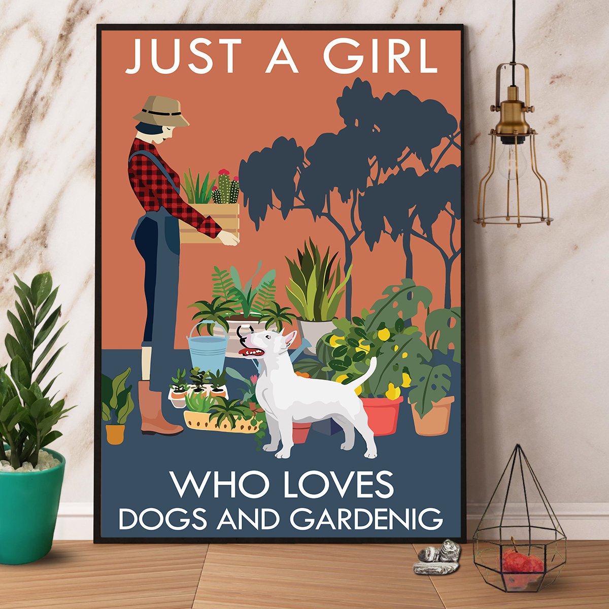 Bull Terrier Just A Girl Who Loves Dogs And Gardening Dog Lover Satin Poster Portrait No Frame