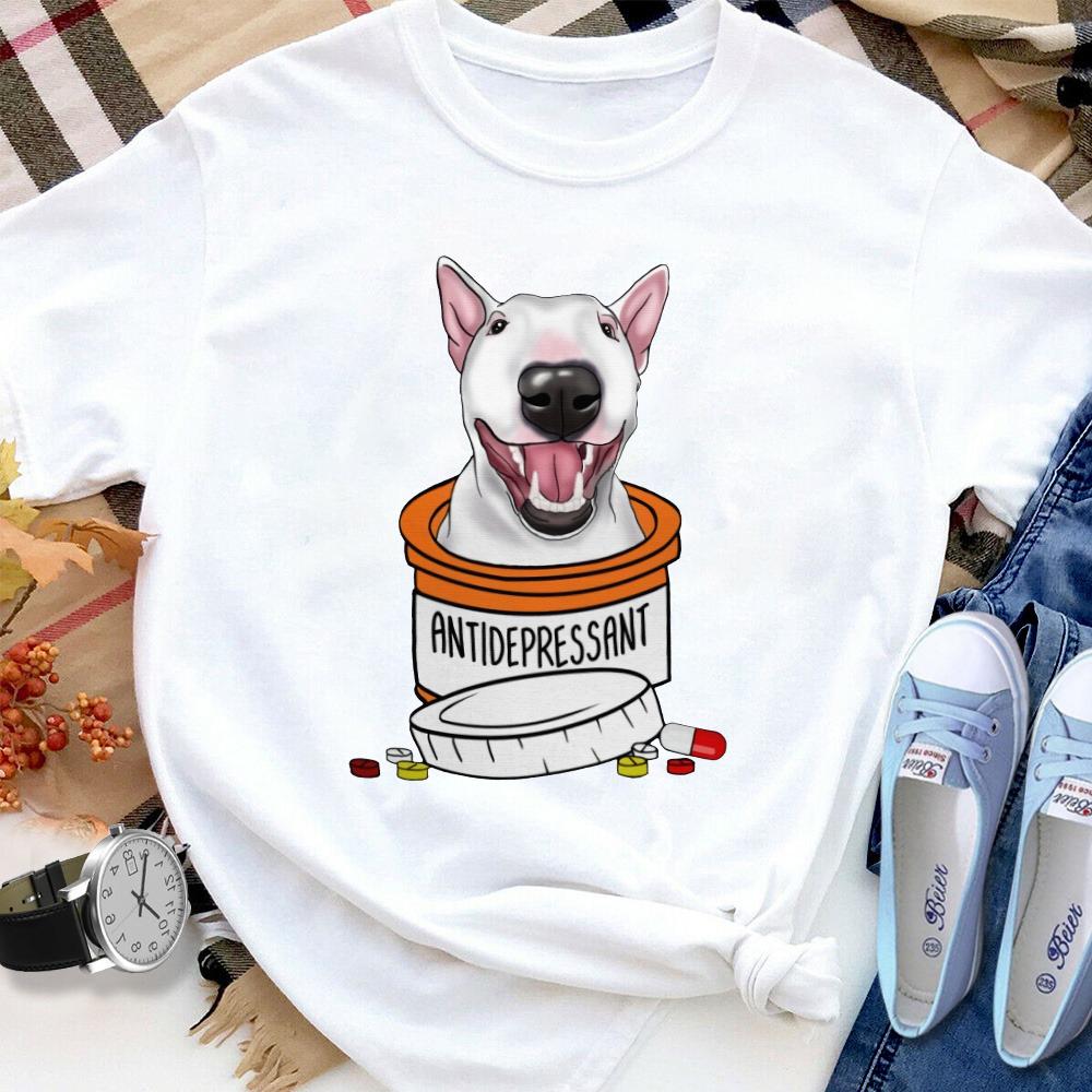 Bull Terrier Medicine Antidepressant Women T Shirt White S-3XL