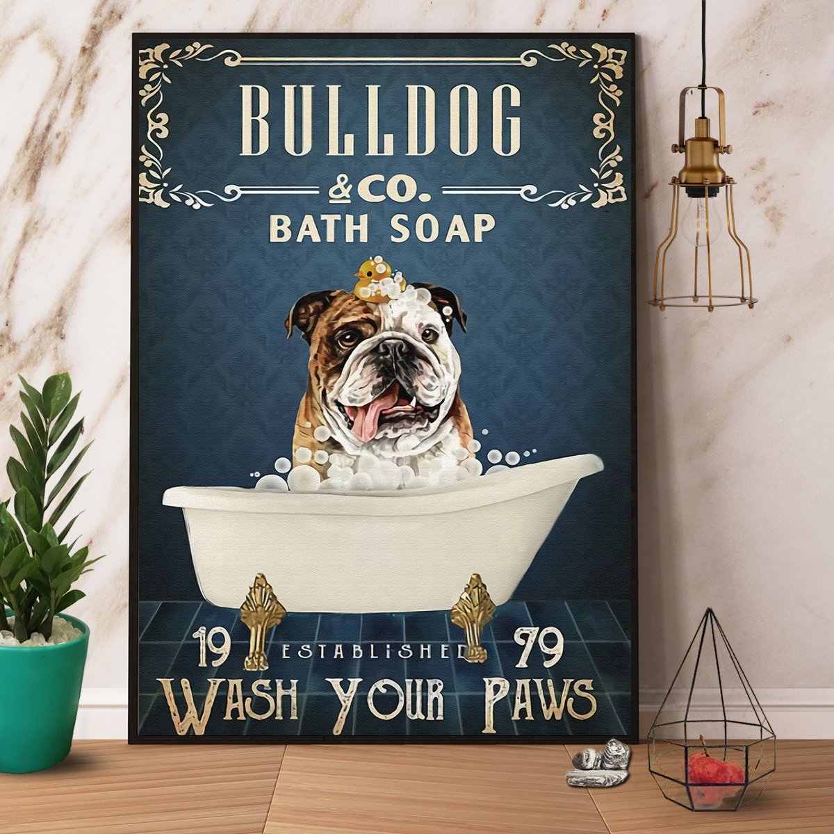 Bulldog & Co. Bath Soap Wash Your Paws Satin Poster Portrait No Frame