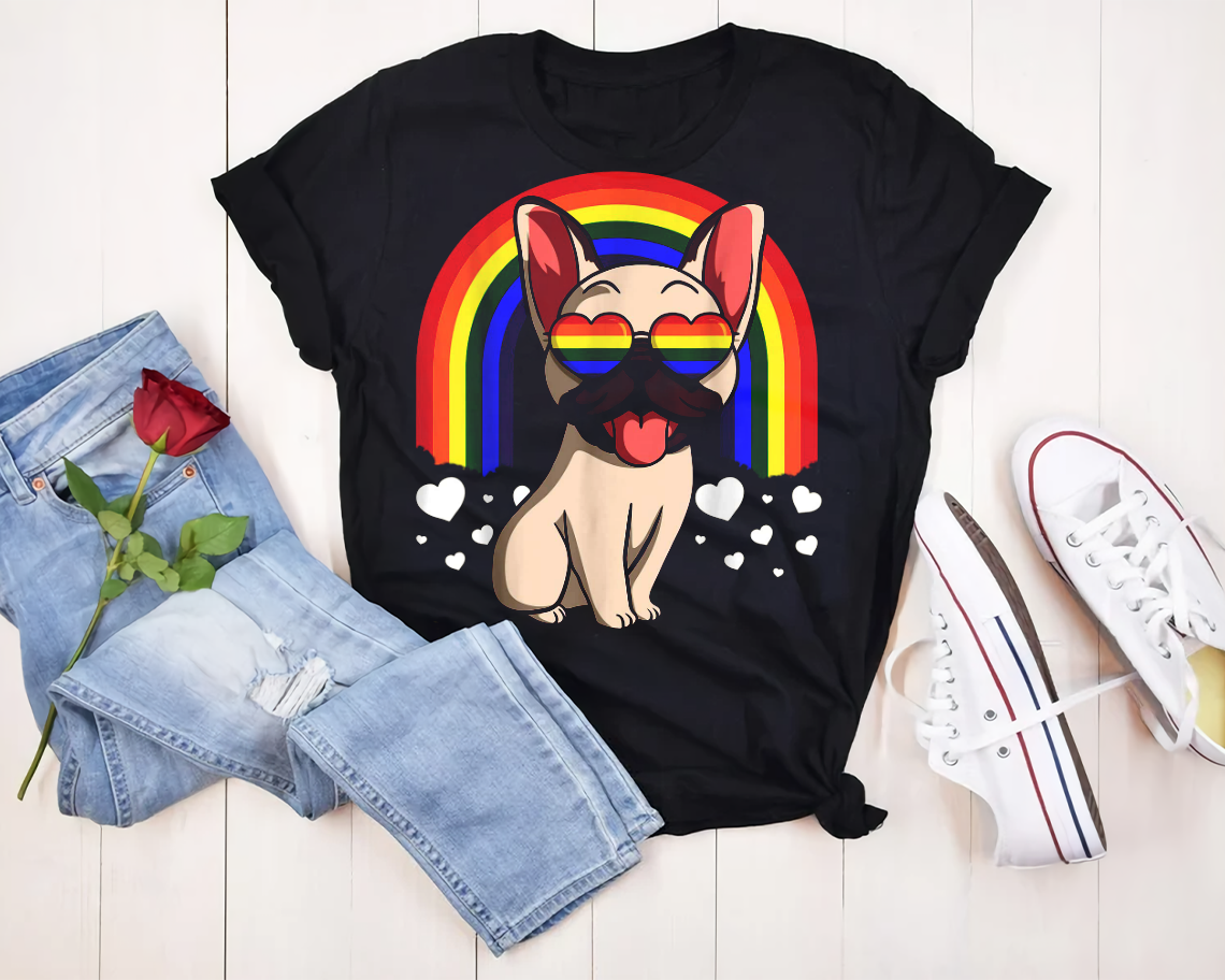 Bulldog Dog Gay Pride Lgbt Rainbow Frenchie T-shirt Unisex S-6xl