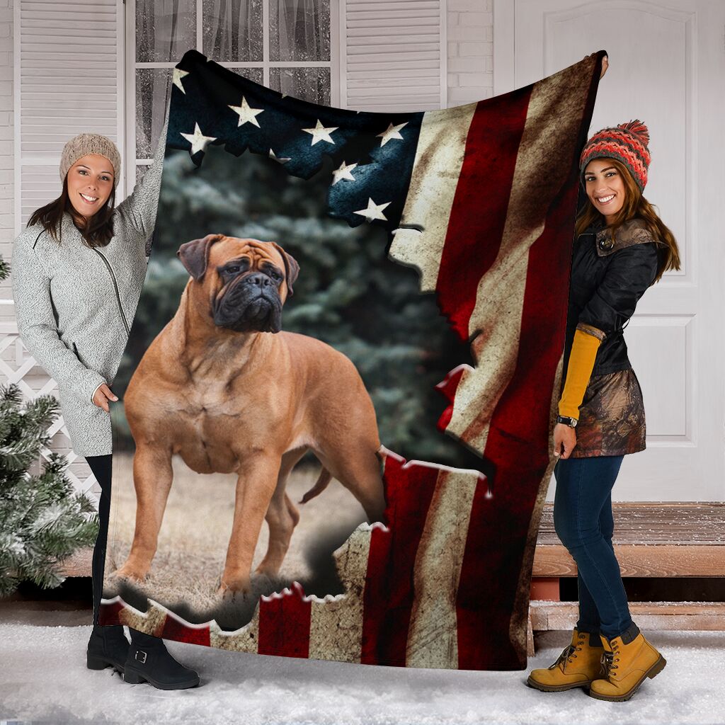 Bullmastiff Premium Blanket Behind The Flag Fleece Blanket