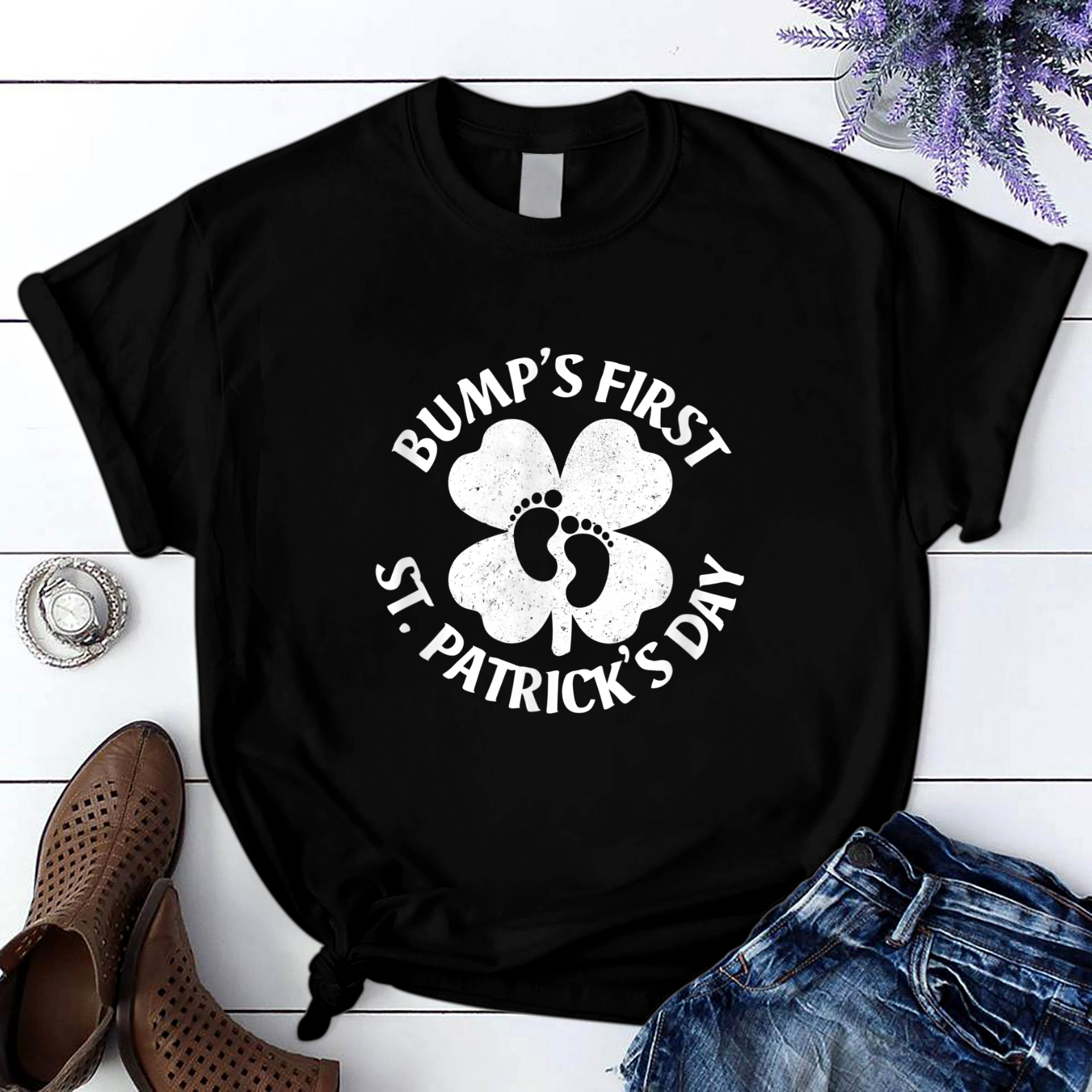 Bump First St. Patrick'S Day Pregnancy Announcement T Shirt Black Unisex S-6Xl