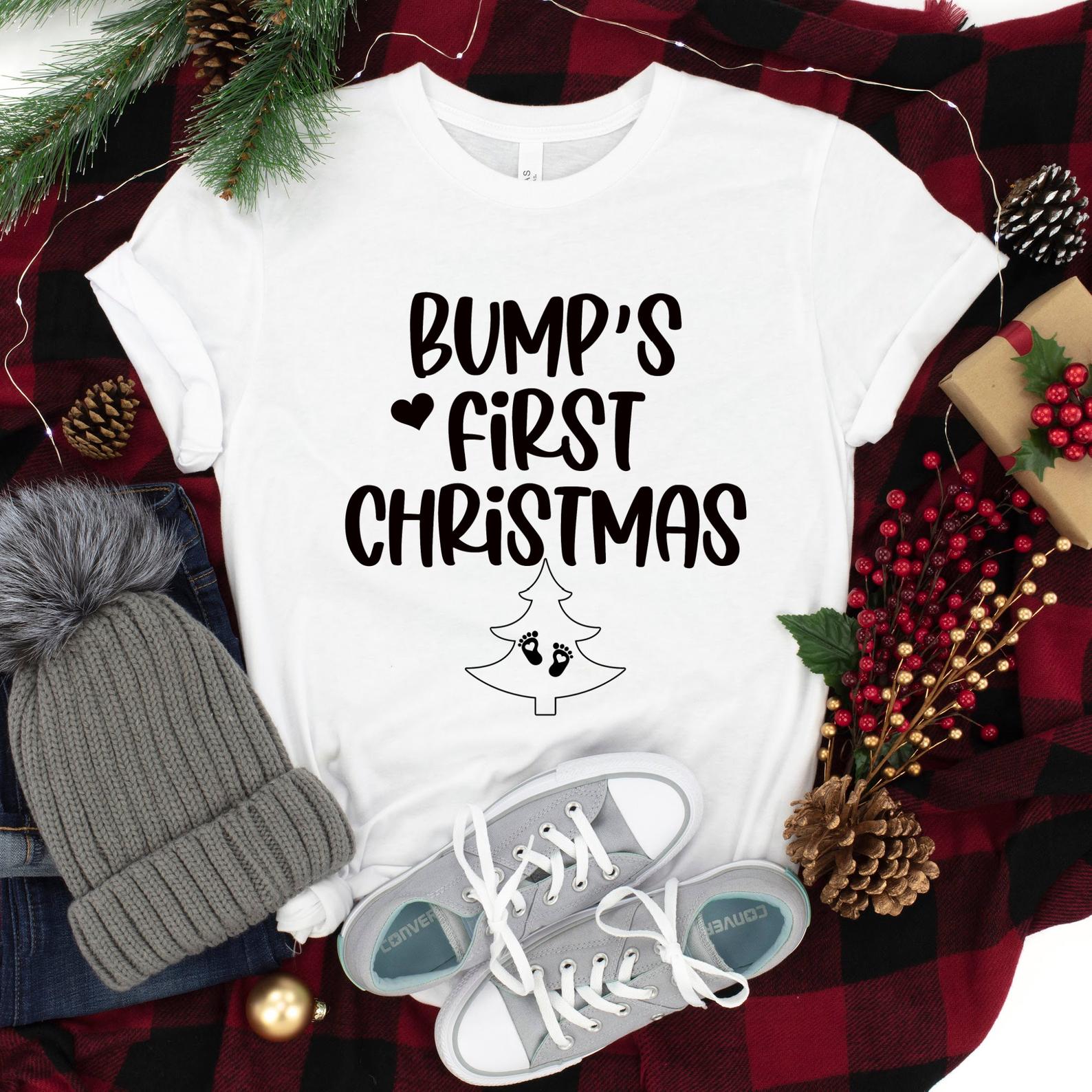 Bumps First Christmas Christmas Pregnancy Announcement T Shirt White Unisex S-6XL