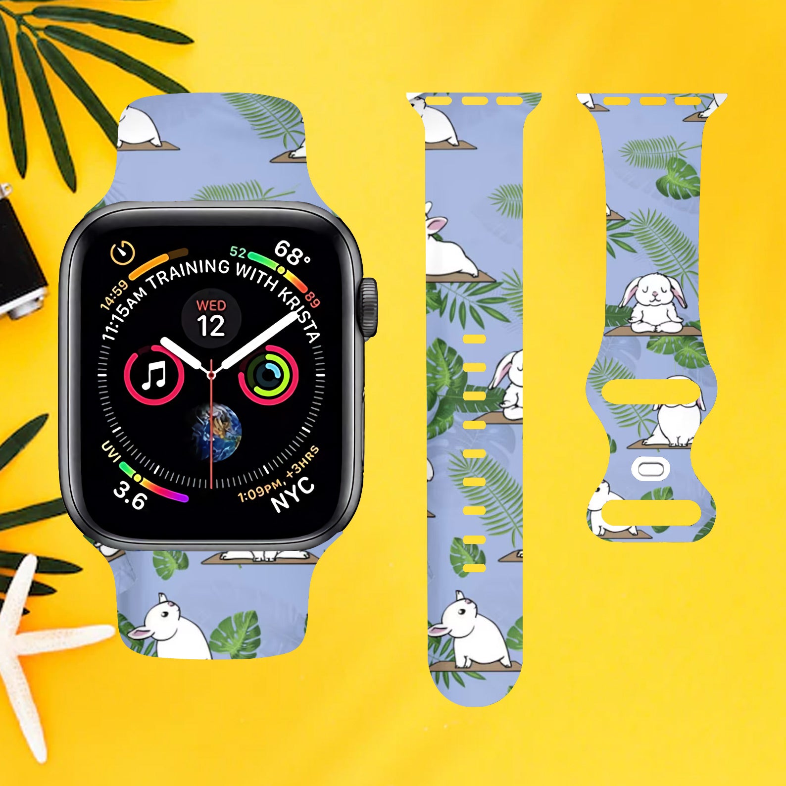 Bunnies Yoga Leaf Colorful Watch Band for Apple Watch Thermo Elastomer