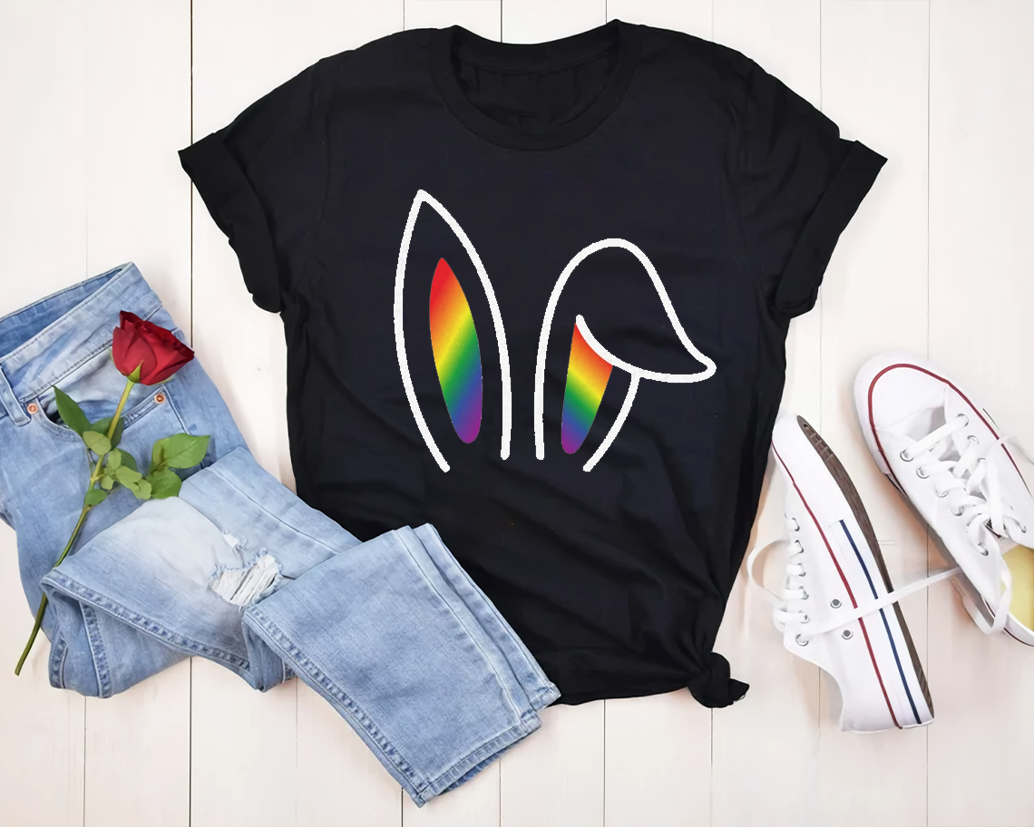 Bunny Pride Ears Gay Easter Lgbt T-shirt Unisex S-6xl