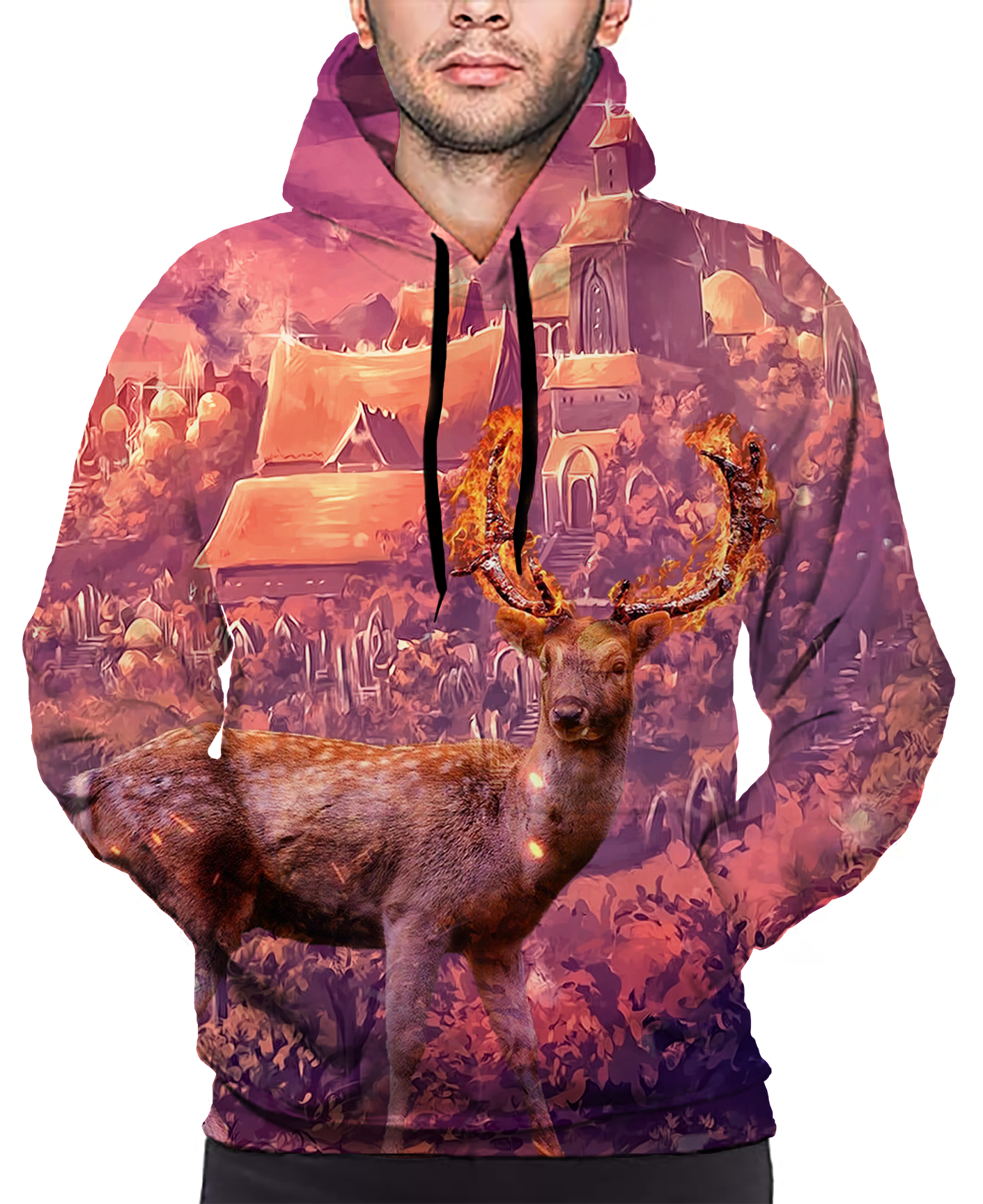 Burning Horns Wash The Peaceful Countryside Scene Purple Print Long Sleeve Pullover Hoodie 3D Print Full S-5XL