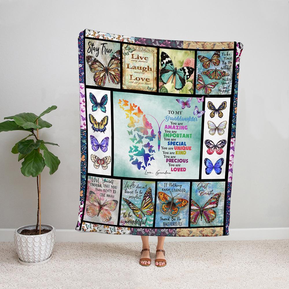 Butterflies grandma to my granddaughter you are amazing important special stay true Fleece Blanket