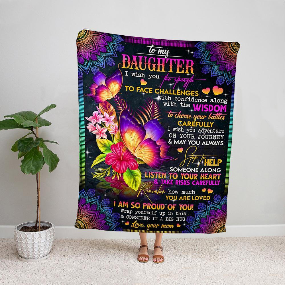 Butterflies tropical flowers to my daughter from mom wish you strength to face challenges soft Fleece Blanket