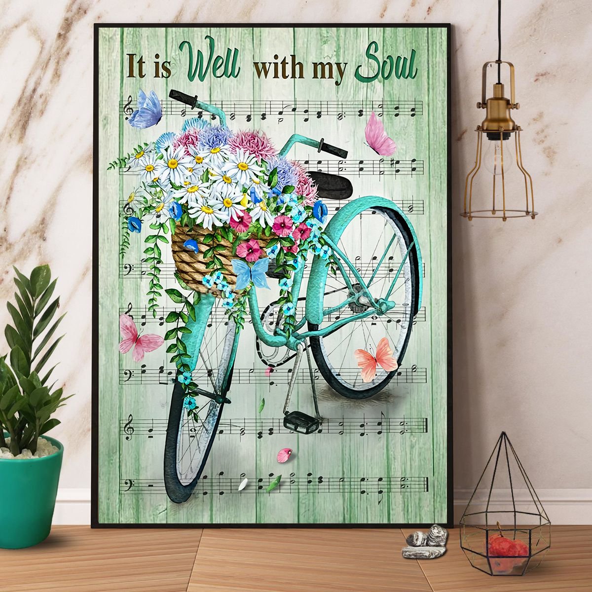 Butterfly And Bike It Is Well With My Soul Vintage Satin Poster Portrait No Frame