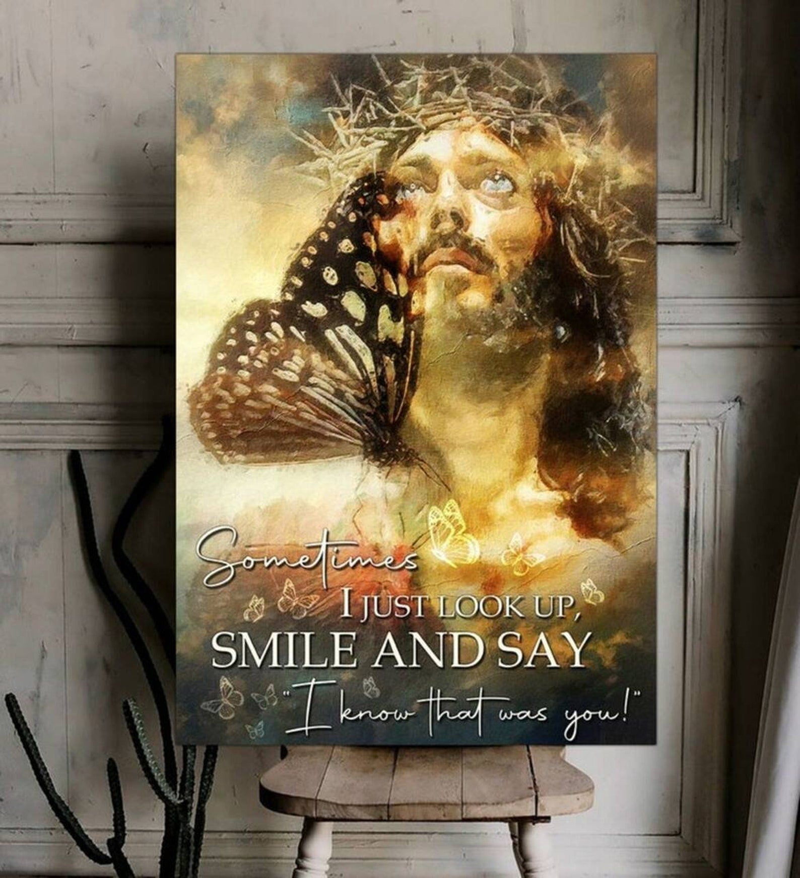 Butterfly And Jesus Jesus Jesus Christian Frame Wrapped Canvas Home Decor full size