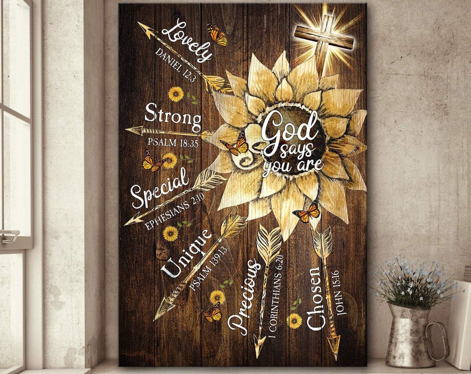 Butterfly And Sunflower God Says You Are Jesus Butterfly Thanksgiving Christmas Gift Frame Wrapped Canvas Home Decor full size