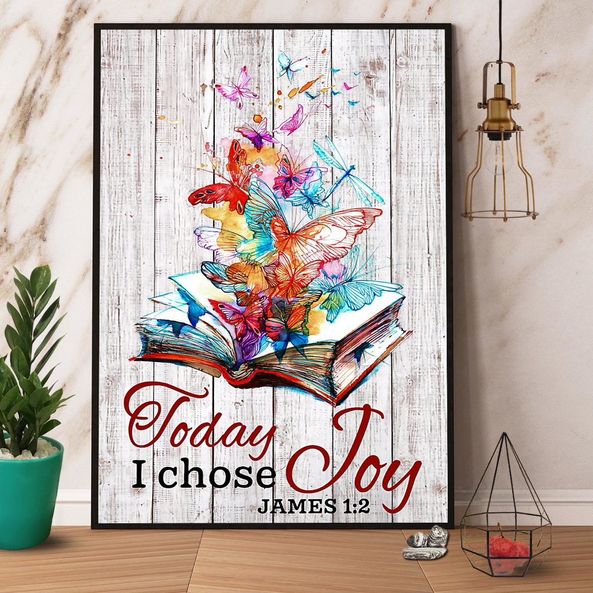 Butterfly & Book Today I Choose Joy Satin Poster Portrait No Frame