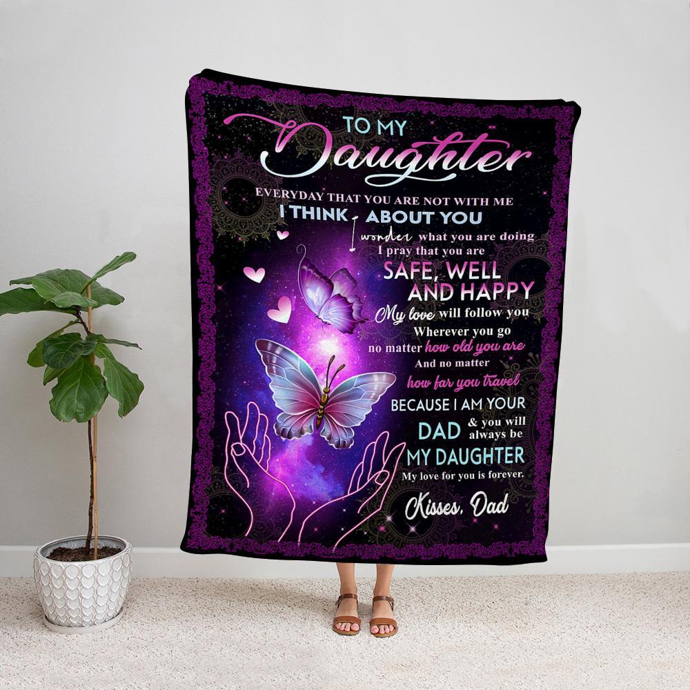 Butterfly dad to my daughter everyday that you are not with me I think about you Fleece Blanket