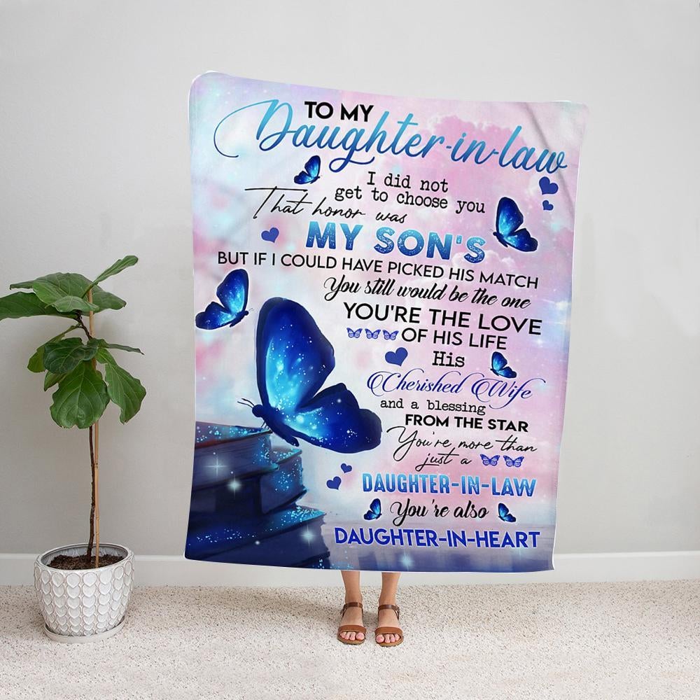 Butterfly daughter in heart to my daughter in law you're more than just a daughter in law Fleece Blanket