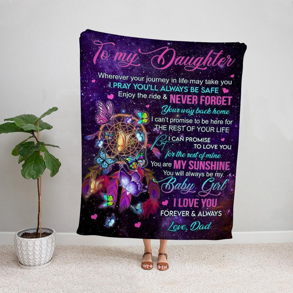 Butterfly dream catcher to my daughter i pray you'll always be safe purple Fleece Blanket