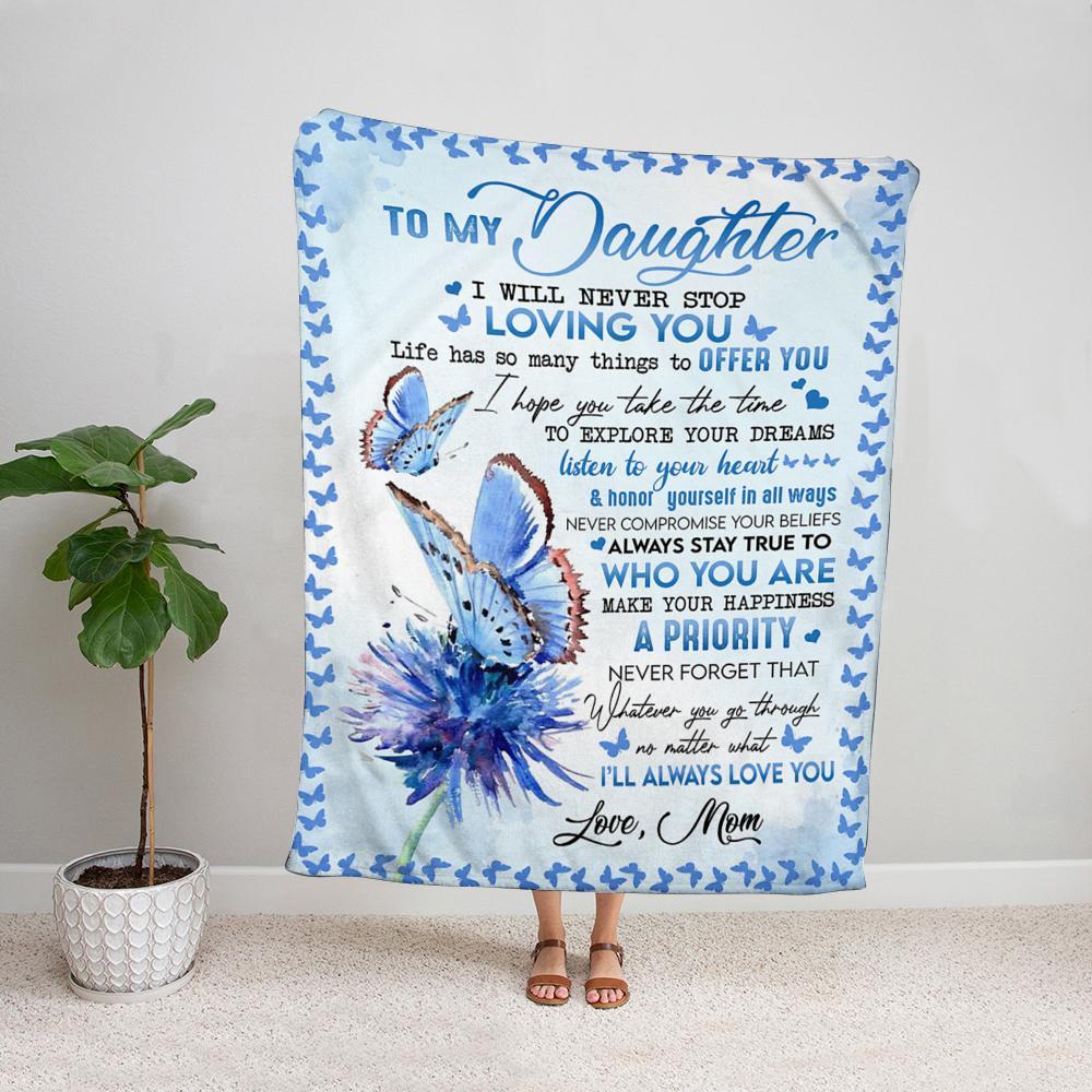 Butterfly & flower mom to my daughter i will never stop loving you Fleece Blanket