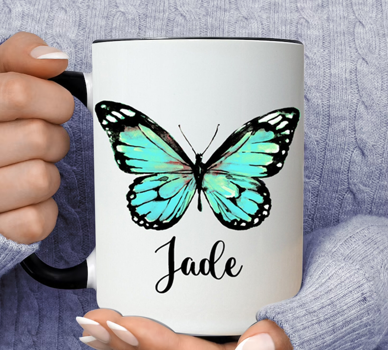 Butterfly Gifts For Women Personalized Name Jade Inner Color Accent Mug 11oz Coffee Tea Cup