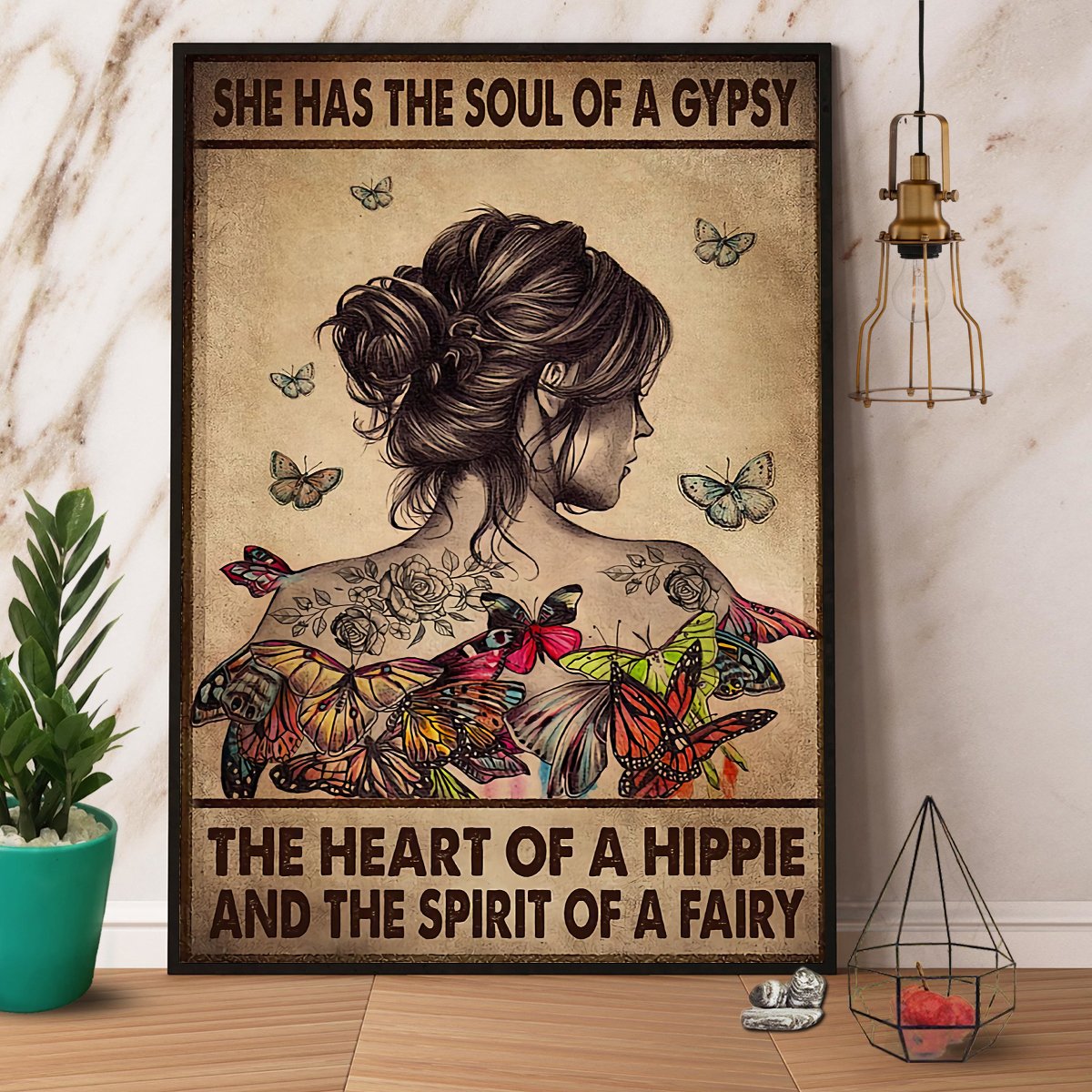 Butterfly & Girl Se Has The Soul Of A Gypsy Satin Poster Portrait No Frame