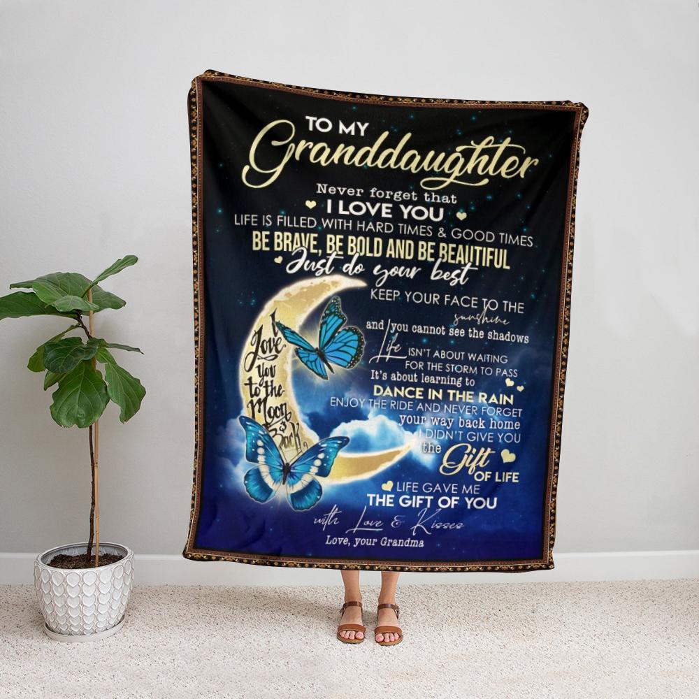 Butterfly grandma to my granddaughter keep your face to the sunshine moon Fleece Blanket