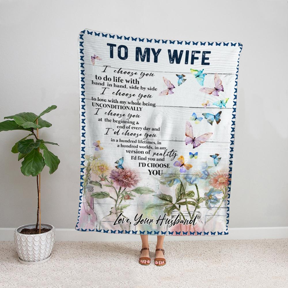 Butterfly husband to my wife I choose you to do life with hand in hand Fleece Blanket