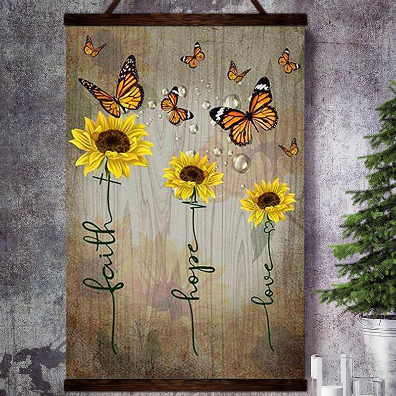 Butterfly Lovers Sunflower Butterfly Faith Hope Love Satin Poster Portrait no Frame