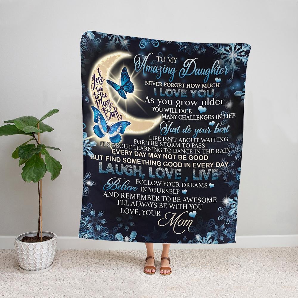 Butterfly mom to amazing daughter follow your dreams believe in yourself snowflake night Fleece Blanket