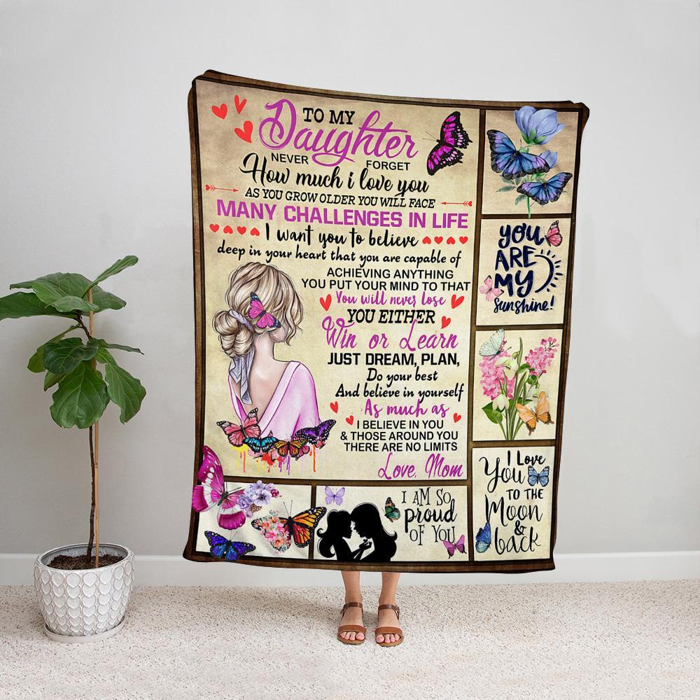 Butterfly mom to my daughter i believe in you & those around you there are no limits Fleece Blanket