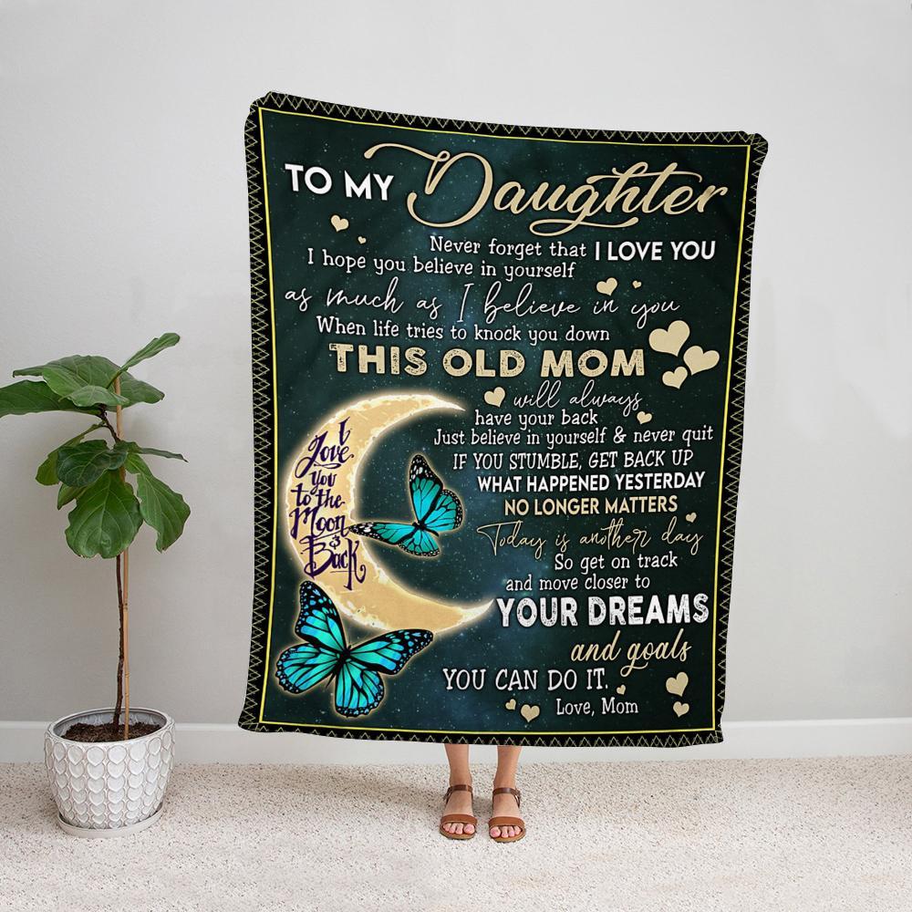 Butterfly mom to my daughter i love you to the moon & back Fleece Blanket