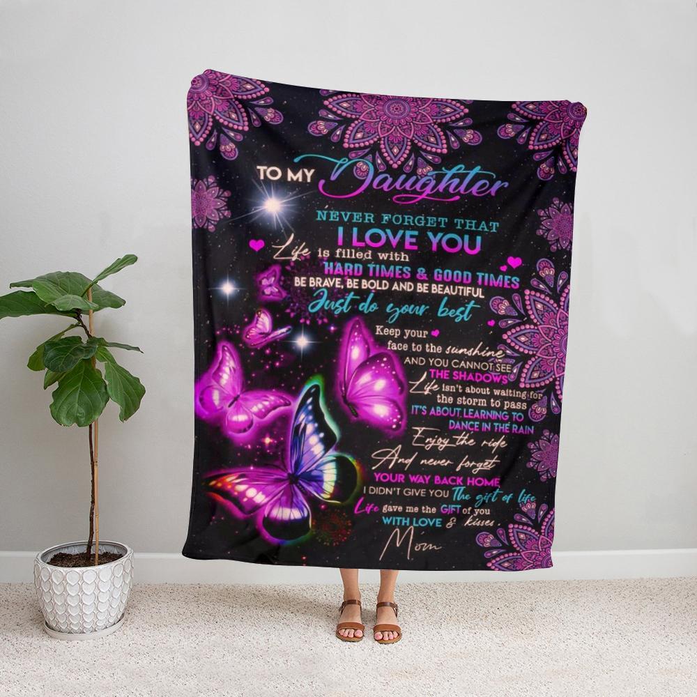 Butterfly mom to my daughter never forget that i love you purple Fleece Blanket