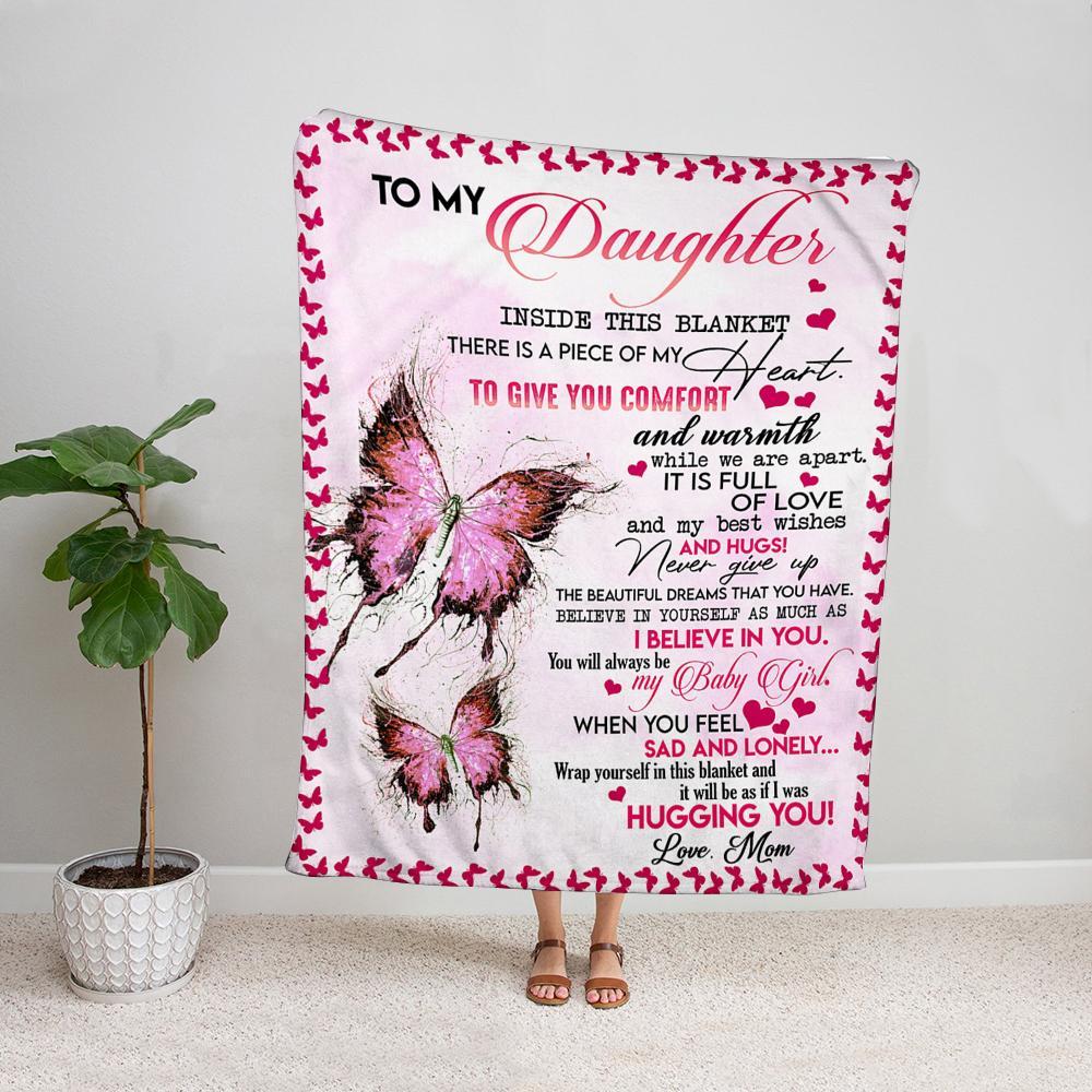 Butterfly mom to my daughter you will always be my baby girl pink Fleece Blanket