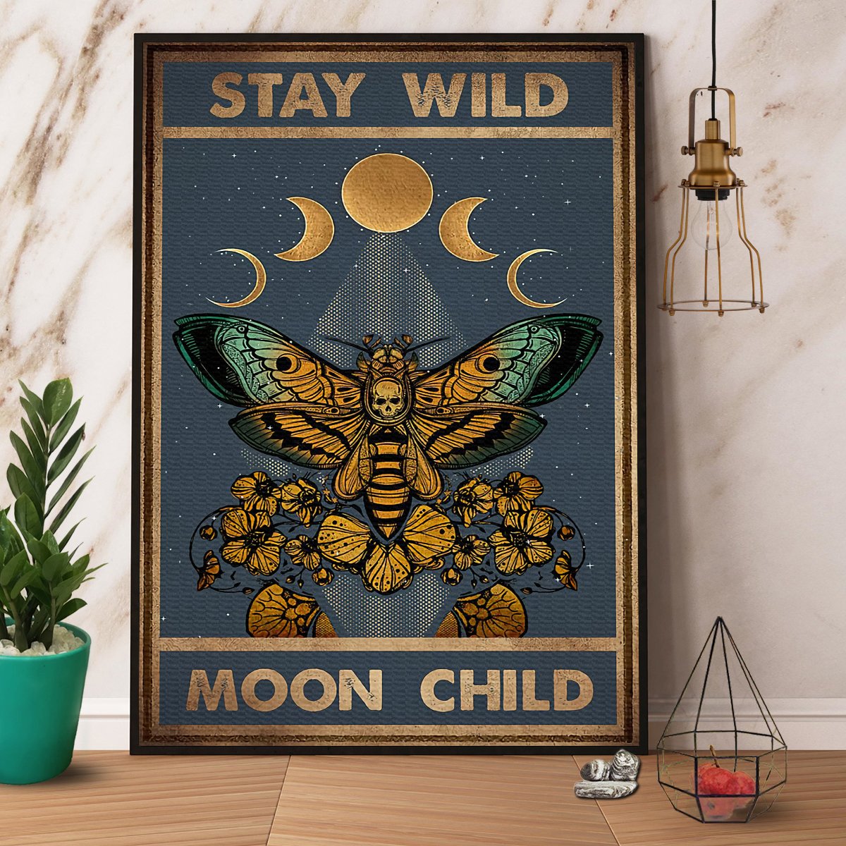 Butterfly & Moon Stay Wild Moon Child Satin Poster Portrait No Frame