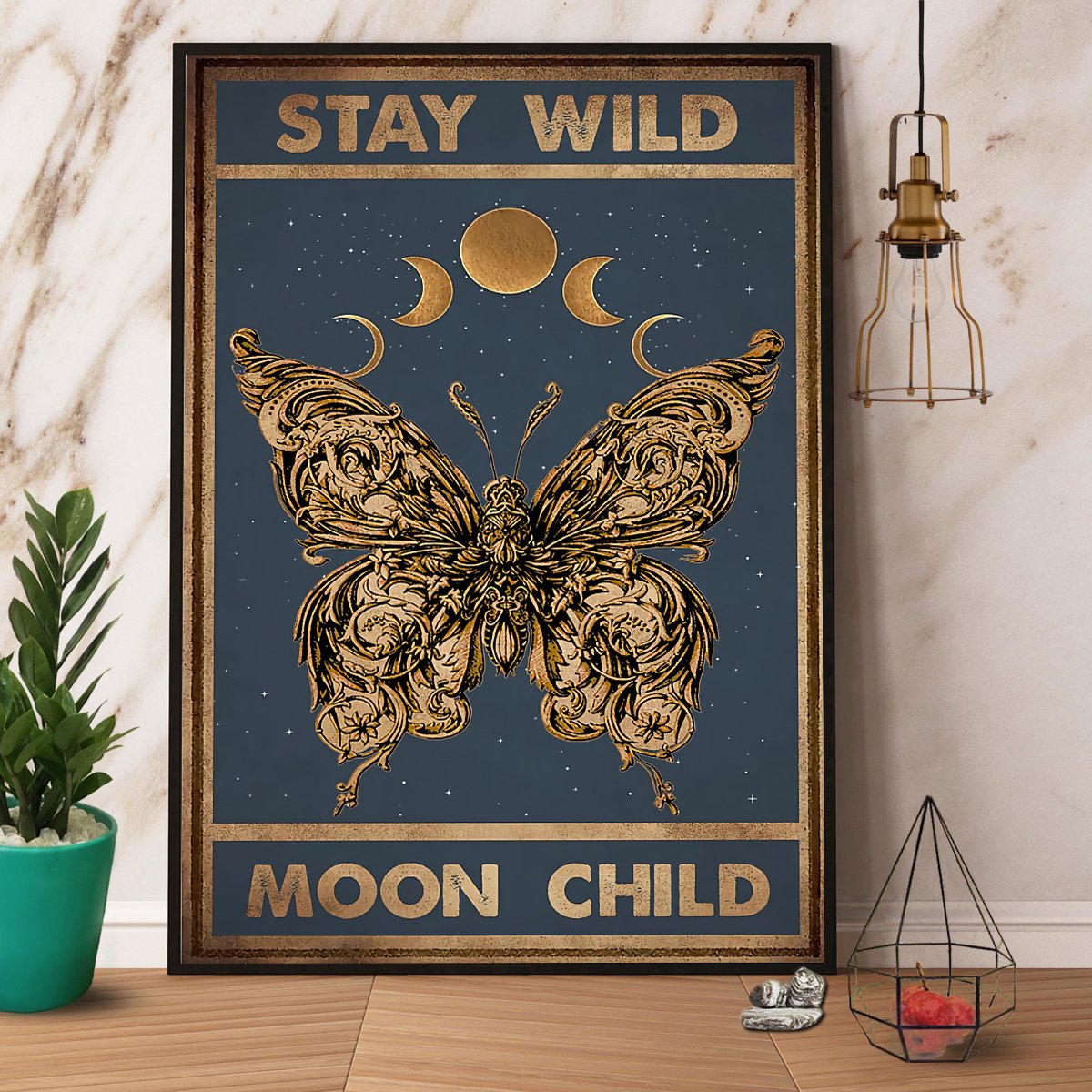 Butterfly & Moon Stay Wild Moon Child Satin Poster Portrait No Frame