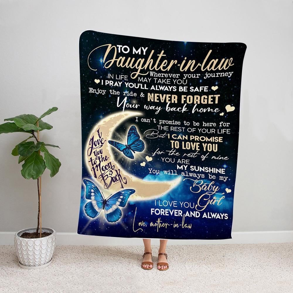 Butterfly mother in law to my daughter in law enjoy the ride & never forget your way back home blue night Fleece Blanket